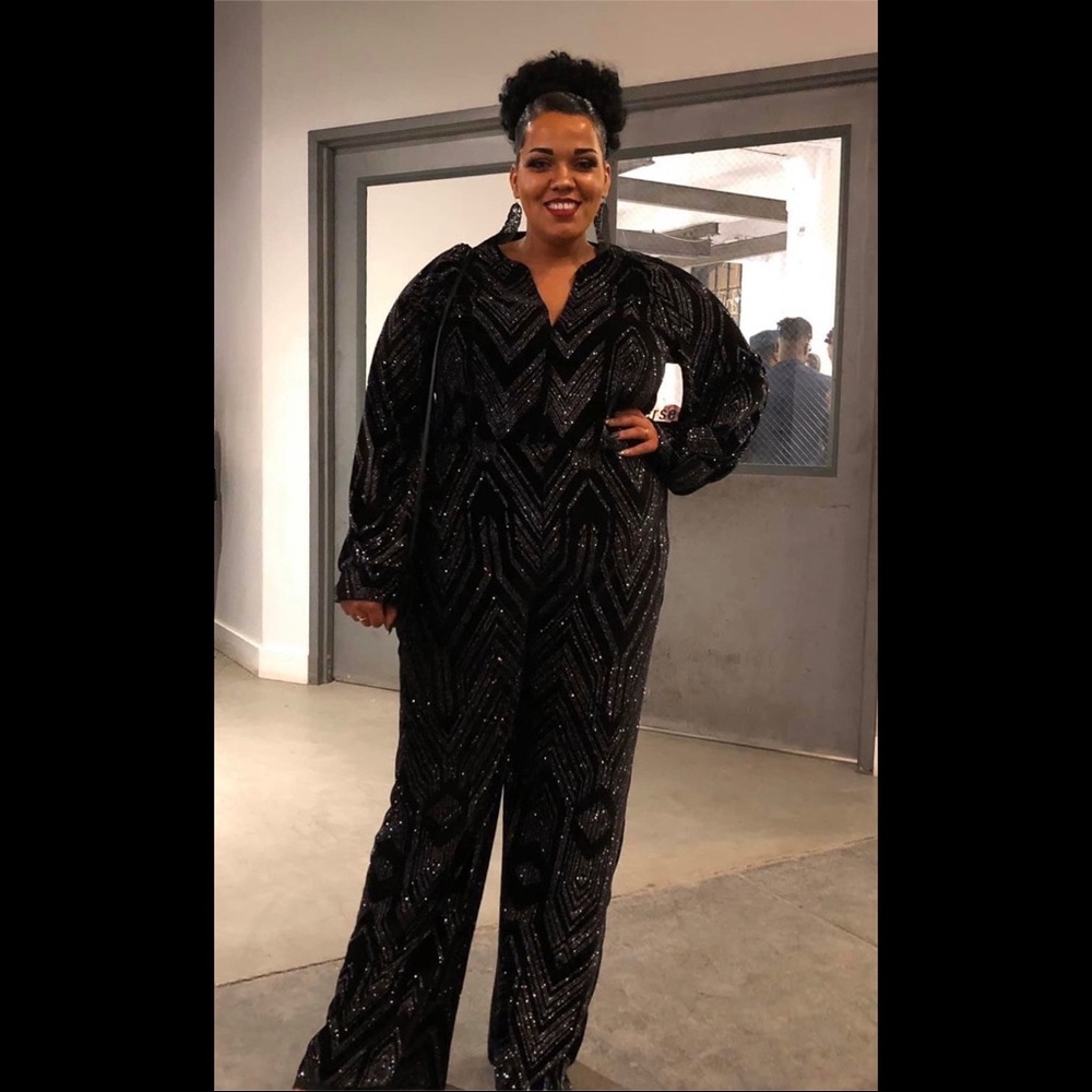 Black and Silver Plus Size Pants Jumpsuit Romper